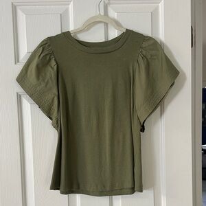 Old Navy Flutter Sleeve Top in Olive Green